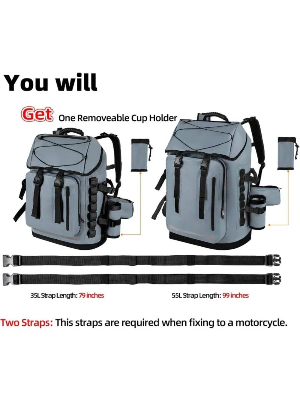 Waterproof Heavy Duty Hiking Backpack 35L/55L Roll Top Closure, Cushioned Dry